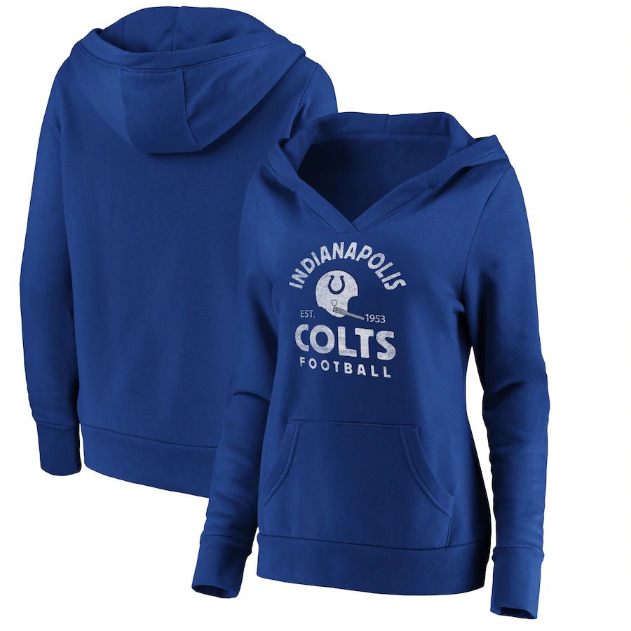 Women Indianapolis Colts Fanatics Branded Royal Vintage Arch V-Neck Pullover Hoodie